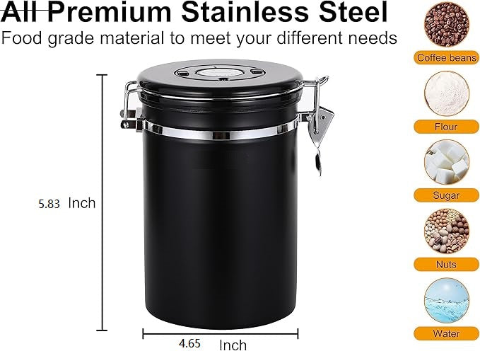 Coffee Canister Stainless Steel Storage Container with Scoop,1.5L