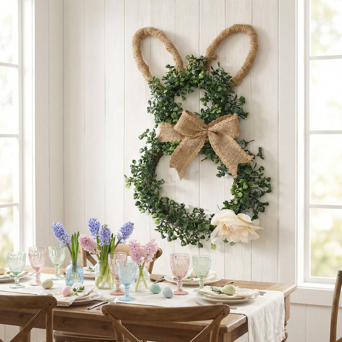 Easter Bunny-Themed Artificial Flower Wreath