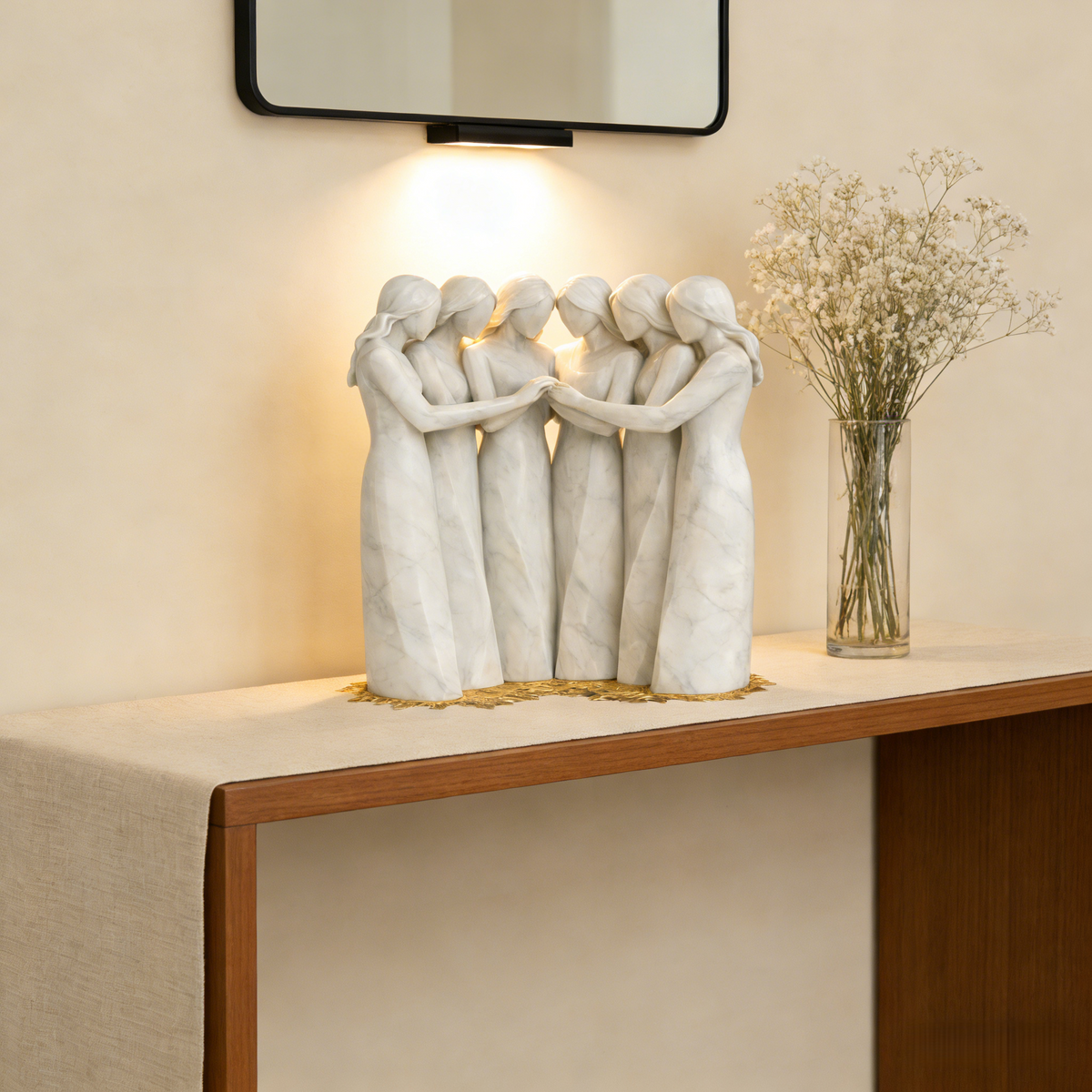 Celebrates Friendships Handmade White Marble Sisters Sculpture