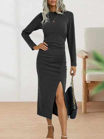 Stunncal Sweet Elegant Solid Fold O Neck Sheath Dresses(4 Colors)