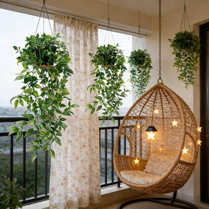 Lifelike Faux Hanging Vine Plant with Pot