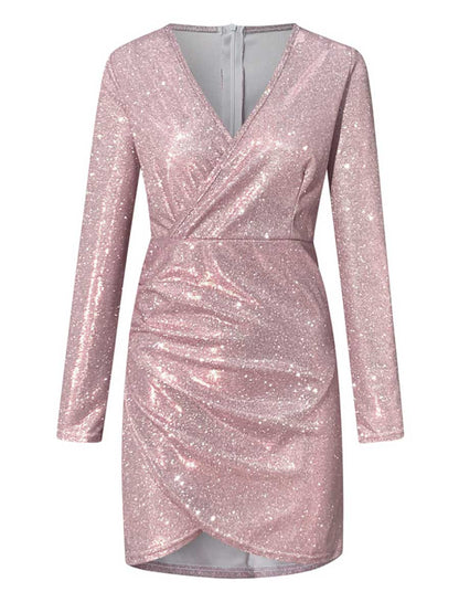 Stunncal V-Neck Irregular Sequin Party Dress(9 colors)