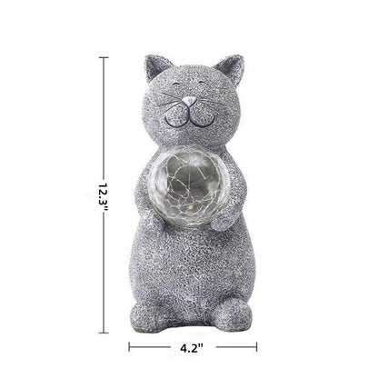 Solar-Powered Outdoor for Cat Statue with Auto-On LED Light
