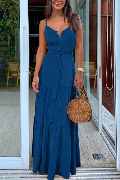 Stunncal Button Belted Slip Maxi Dress