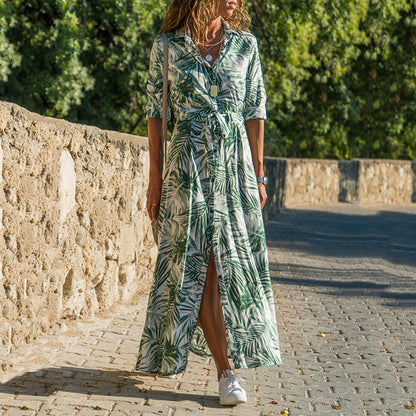 Stunncal Printed Lace-Up Loose Maxi dress