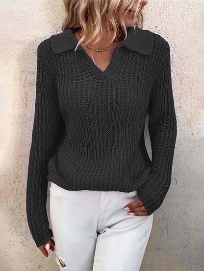 Stunncal Solid Color Lapel Slim Fit Knit Sweater(9 colors)
