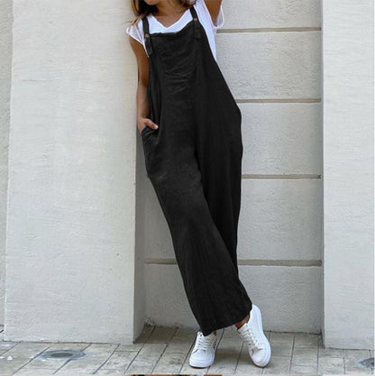 Stunncal Suspenders Solid Color Long Jumpsuit(3 colors)