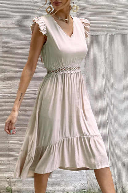 Stunncal Fashion Casual Solid Split Joint V Neck Irregular Dresses