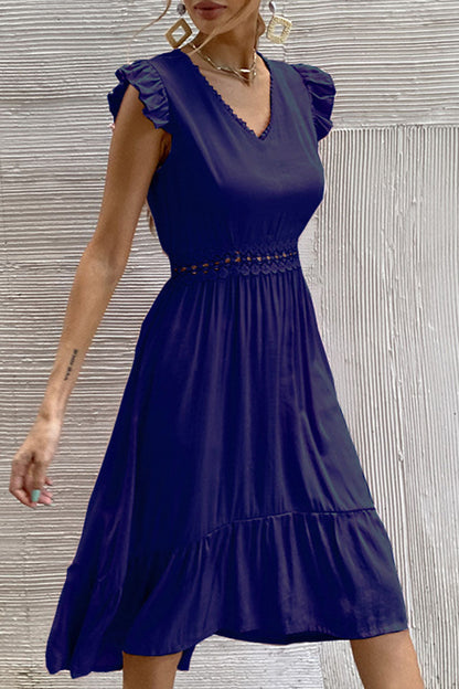 Stunncal Fashion Casual Solid Split Joint V Neck Irregular Dresses