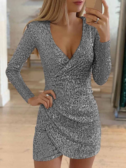 Stunncal V-Neck Irregular Sequin Party Dress(9 colors)