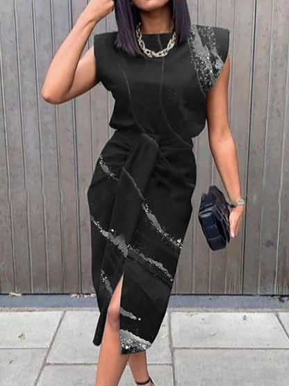 Stunncal Elegant Print Printing O Neck A Line Dresses(5 Colors)
