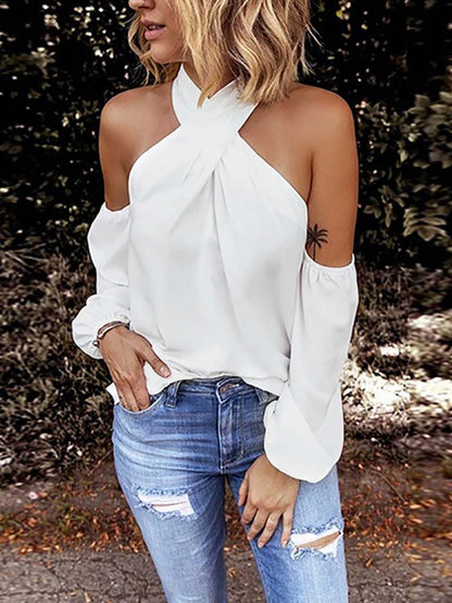Stunncal Criss Cross Halter Solid Sleeveless Top