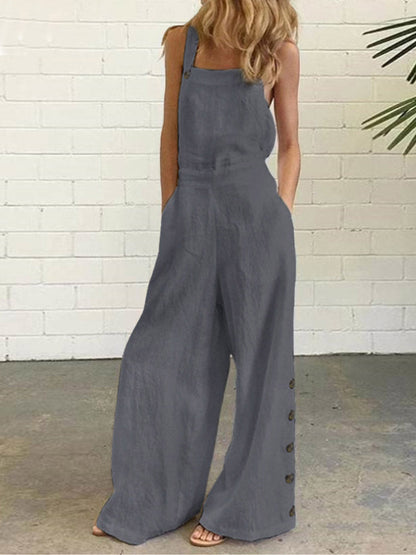 Stunncal Casual Solid Buckle Square Collar Regular Jumpsuits(5 Colors)