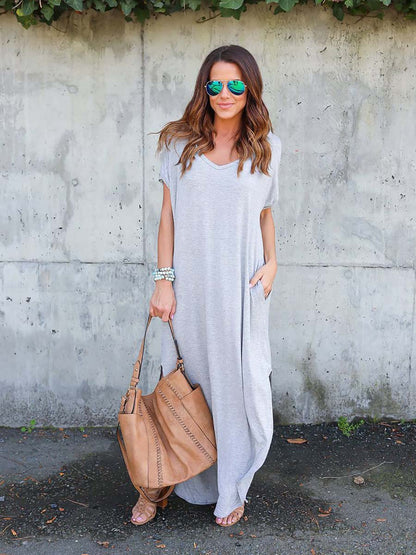 Stunncal V-Neck Pocket Split Dress(8 colors)