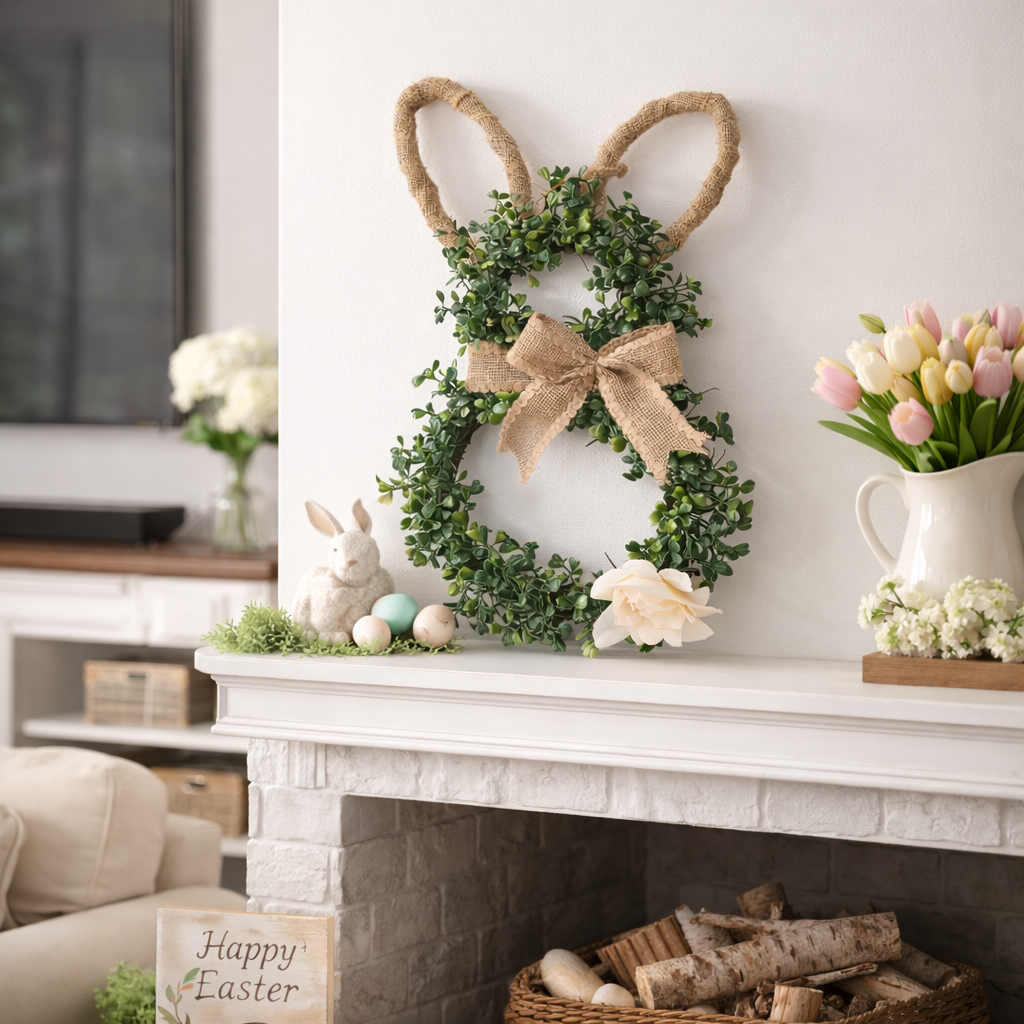 Easter Bunny-Themed Artificial Flower Wreath