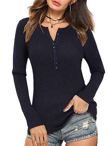 Stunncal Button Slim Sexy Long-Sleeved T-Shirt(6 colors)