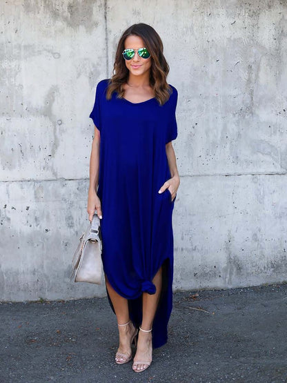 Stunncal V-Neck Pocket Split Dress(8 colors)