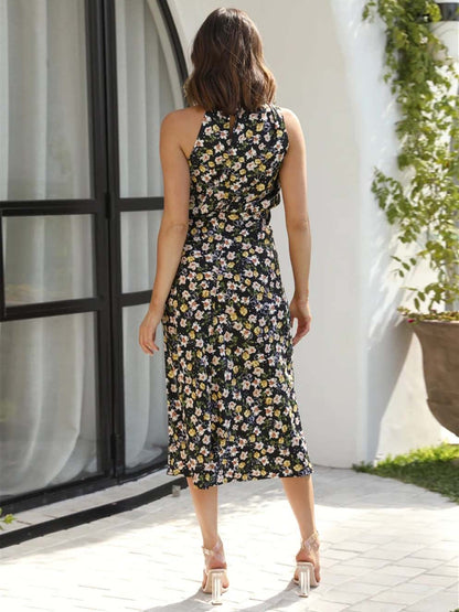 Stunncal Sleeveless Hanging Neck Solid Color Satin Dress(6 Colors)