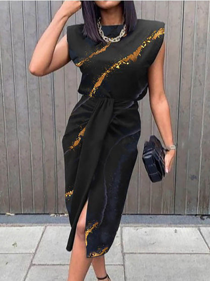 Stunncal Elegant Print Printing O Neck A Line Dresses(5 Colors)
