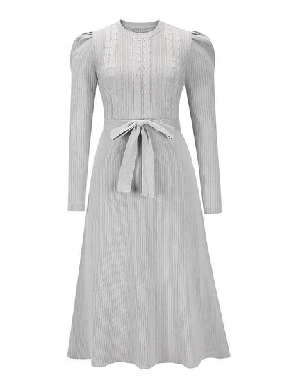 Stunncal Bubble Sleeve Belt Knit Dress (5 colors)