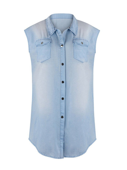 Stunncal Sleeveless Buttoned Shirt Denim Dress