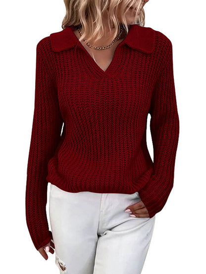 Stunncal Solid Color Lapel Slim Fit Knit Sweater(9 colors)