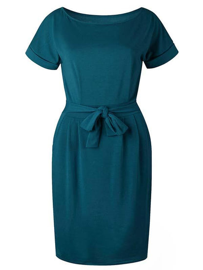 Stunncal O Neck Midi Dress With Belt (4 colors)