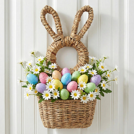 Bunny Basket Hanging Wall Pocket Spring Decor
