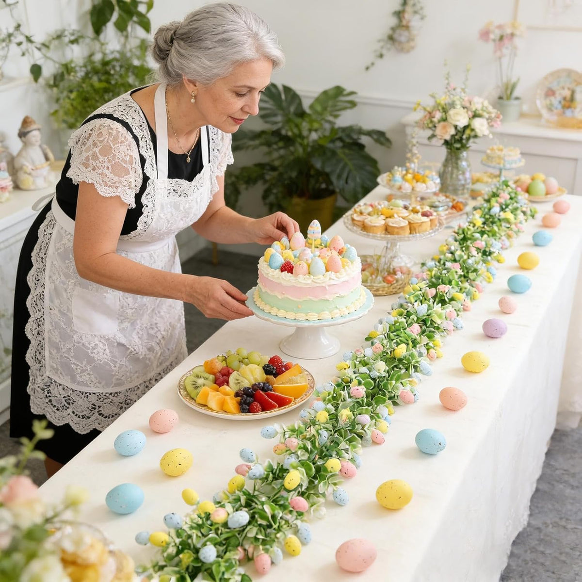 Easter Artificial Garland Decor with Colorful Eggs and Eucalyptus Leaves