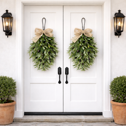 Artificial Olive Swag with Greenery Leaves and Burlap Bow