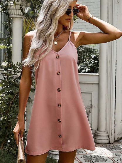 Stunncal V-Neck Single-Breasted Sleeveless Dress(7 colors)