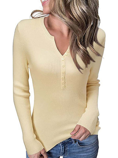 Stunncal Button Slim Sexy Long-Sleeved T-Shirt(6 colors)