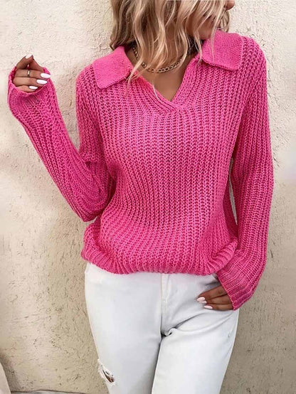Stunncal Solid Color Lapel Slim Fit Knit Sweater(9 colors)