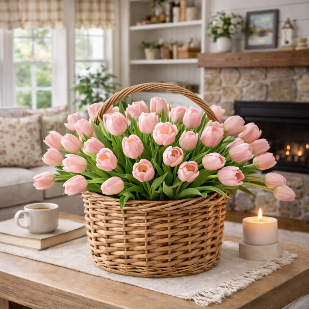 Artificial Tulips Flowers, Real Touch Latex Bouquet,Easter-ready Spring Décor