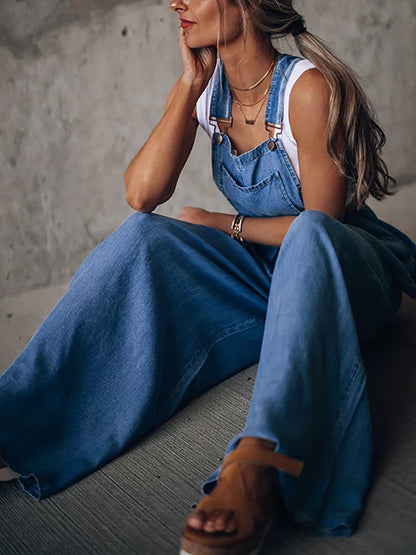 Stunncal Loose Sleeveless Denim Back Pants