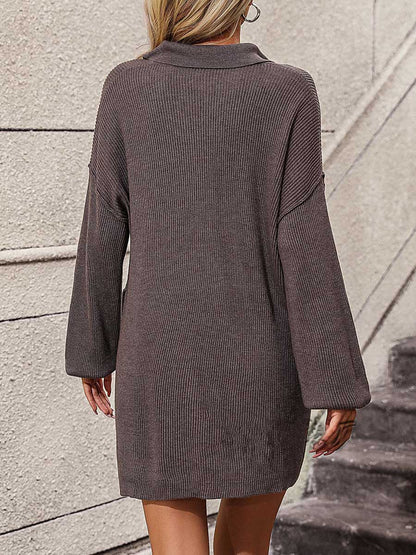 Stunncal Solid Color Lapel Button Knit Mid-Length Coat Sweater