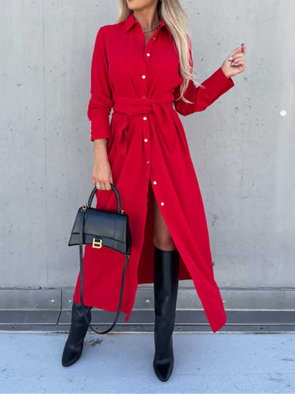 Stunncal Long Solid Color Cardigan Long Sleeve Hem Dress