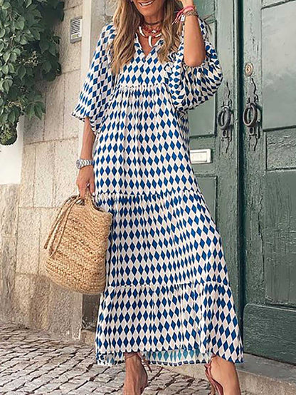 Stunncal Printed Bubble Sleeve Dress