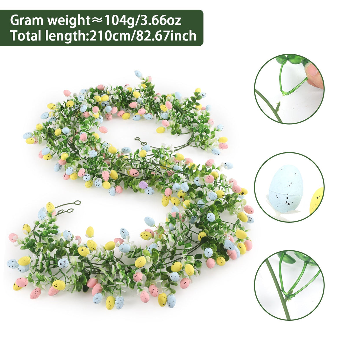 Easter Artificial Garland Decor with Colorful Eggs and Eucalyptus Leaves