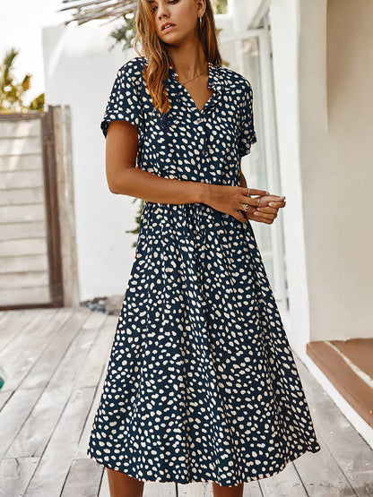 Stunncal Polka Dot Short-Sleeve Dress(7 colors)