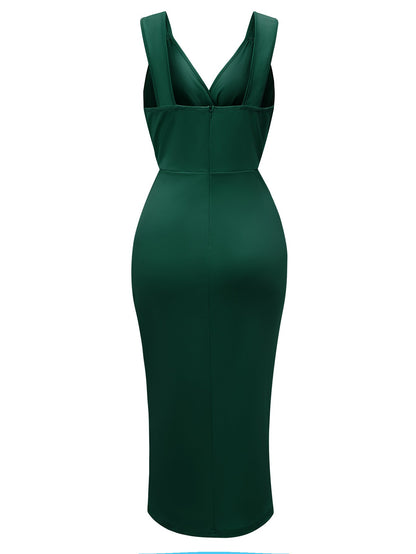 Stunncal Celebrities Elegant Solid Solid Color V Neck Waist Skirt Dresses