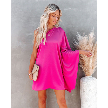 Stunncal Loose One-shoulder Diagonal Dress(8 colors)