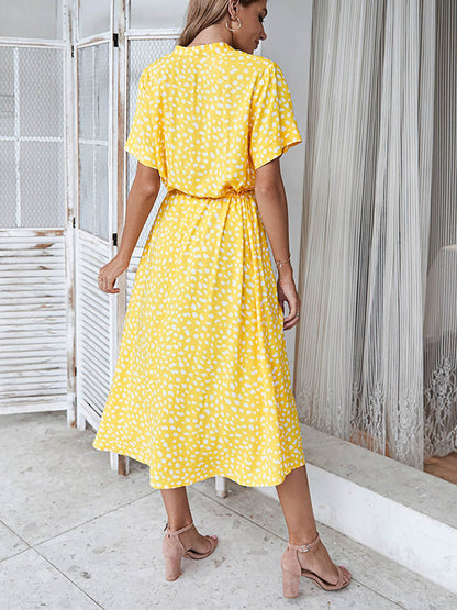 Stunncal Polka Dot Short-Sleeve Dress(7 colors)