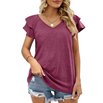 Stunncal Peach Heart Collar Ruffle T-Shirt(7 colors)