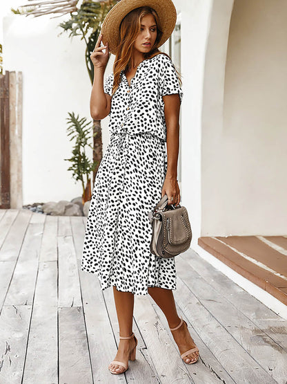 Stunncal Polka Dot Short-Sleeve Dress(7 colors)