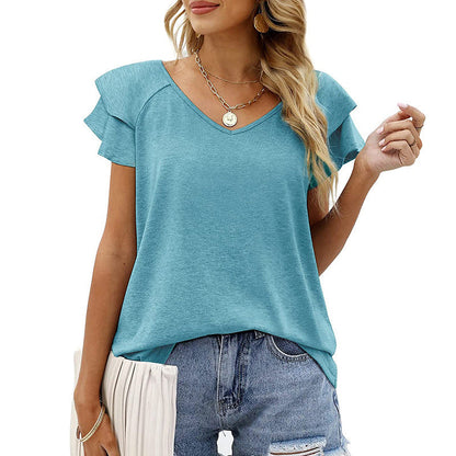 Stunncal Peach Heart Collar Ruffle T-Shirt(7 colors)