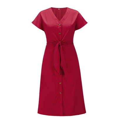 Stunncal Button V-Neck Strap Dress