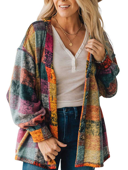 Stunncal Loose-fitting Plaid Shirt Fleece Jacket