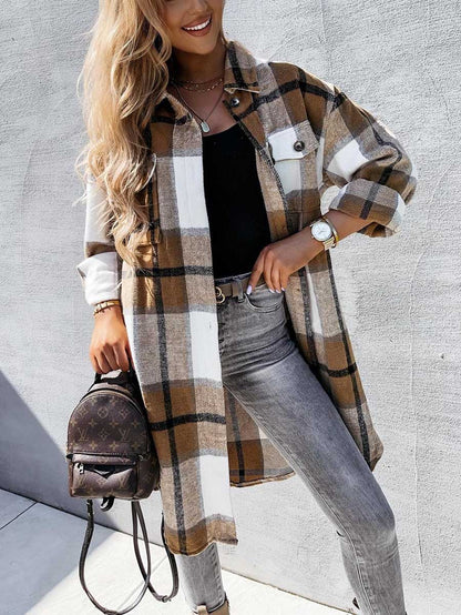 Stunncal Plaid Tweed Mid-Length Jacket