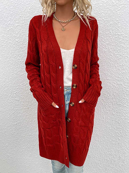 Stunncal Long Twist Sweater Button Cardigan